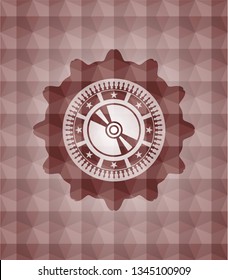 CD or DVD disc icon inside red badge with geometric background. Seamless.