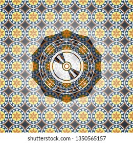 CD or DVD disc icon inside arabesque badge. arabic decoration.