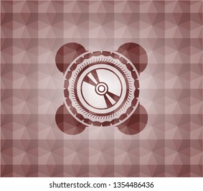 CD or DVD disc icon inside red geometric badge. Seamless.