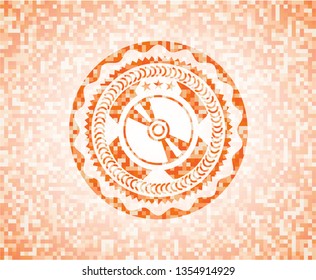 CD or DVD disc icon inside abstract orange mosaic emblem