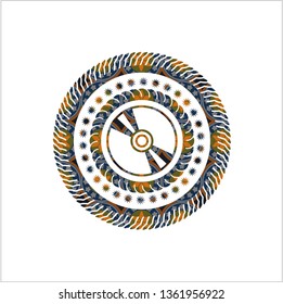 CD or DVD disc icon inside arabic badge. Arabesque decoration.