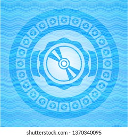 CD or DVD disc icon inside water representation style badge.