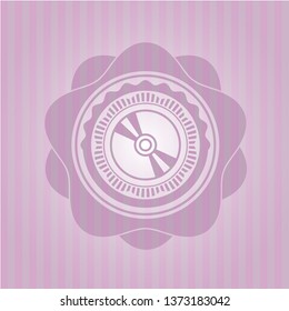 CD or DVD disc icon inside retro pink emblem