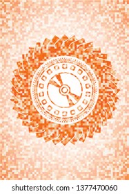 CD or DVD disc icon inside abstract emblem, orange mosaic background