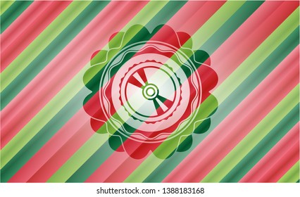 CD or DVD disc icon inside christmas colors badge.