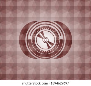 CD or DVD disc icon inside red geometric emblem. Seamless.
