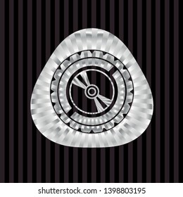 CD or DVD disc icon inside silvery badge or emblem
