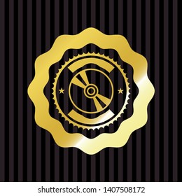 CD or DVD disc icon inside gold shiny emblem