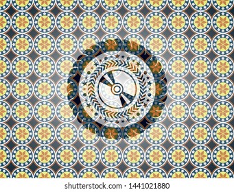 CD or DVD disc icon inside arabesque badge. arabic decoration.