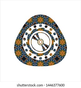 CD or DVD disc icon inside arabic emblem background. Arabesque decoration.