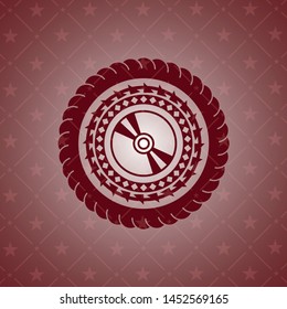 CD or DVD disc icon inside retro red emblem