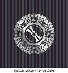 CD or DVD disc icon inside silver shiny badge