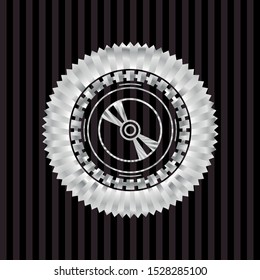 CD or DVD disc icon inside silver shiny badge