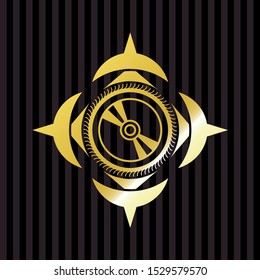 CD or DVD disc icon inside shiny emblem