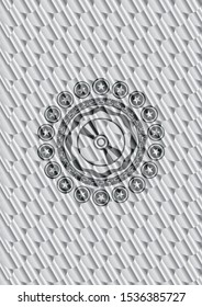 CD or DVD disc icon inside silver emblem or badge. Scales pattern. Vector Illustration. Detailed.