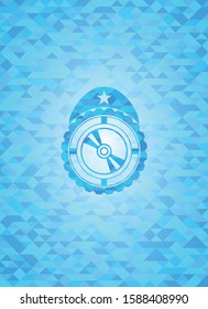 CD or DVD disc icon inside light blue emblem with mosaic ecological style background