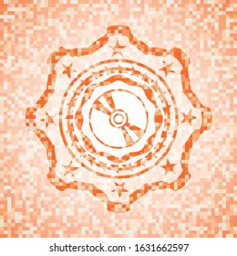 CD or DVD disc icon inside orange mosaic emblem with background