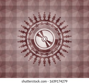 CD or DVD disc icon inside red badge with geometric pattern. Seamless.