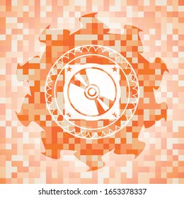 Icono de CD o DVD dentro del emblema de mosaico naranja con fondo