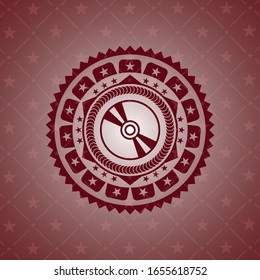 Icono de CD o DVD dentro del emblema rojo. Vintage.