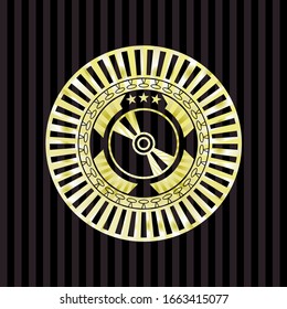 CD or DVD disc icon inside gold emblem or badge