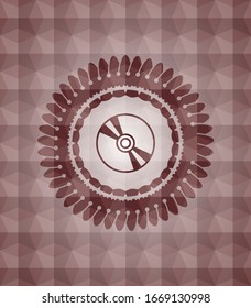 CD or DVD disc icon inside red badge with geometric pattern background. Seamless.