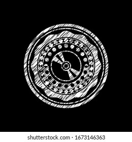 Icono de disco de CD o DVD dentro del emblema de tiza escrito en una pizarra