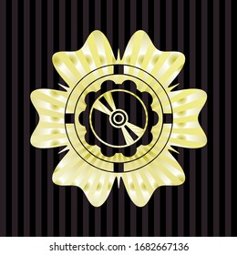 CD or DVD disc icon inside gold emblem