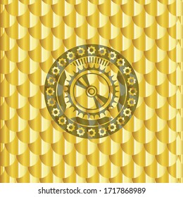 CD- oder DVD-Disc-Icon in goldenem Emblem. Skaliert Muster. Vektorillustration Illustration. Detaillierte Angaben. 