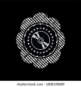 CD or DVD disc icon inside chalkboard emblem. 