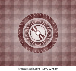 CD or DVD disc icon inside red geometric emblem. Seamless. 