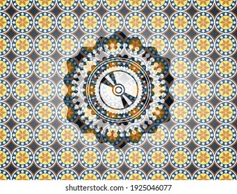 CD or DVD disc icon inside arabesque style badge. arabic decoration. 