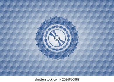 CD or DVD disc icon inside blue emblem with geometric pattern background. 