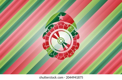 CD or DVD disc icon inside christmas badge. 