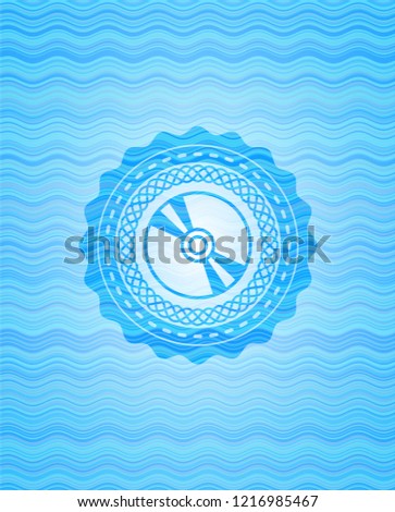 CD or DVD disc icon inside water emblem.