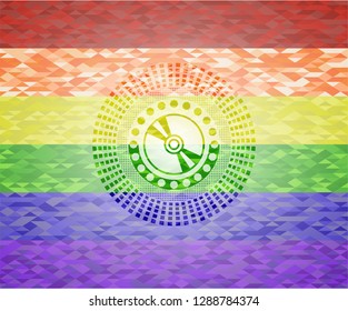 CD or DVD disc icon on mosaic background with the colors of the LGBT flag