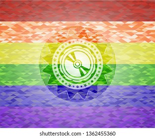 CD or DVD disc icon on mosaic background with the colors of the LGBT flag
