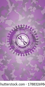 CD or DVD disc icon on pink camouflaged texture. 