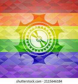 CD or DVD disc icon on mosaic background with the colors of the LGBT flag. 
