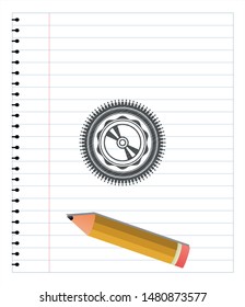 CD or DVD disc icon pencil draw. Vector Illustration. Detailed.