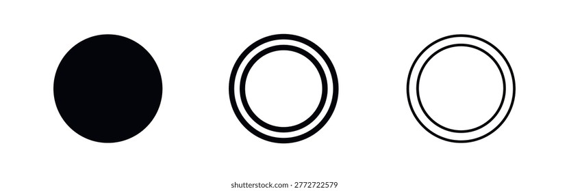 CD or DVD disc icon set, optical media storage symbol in three different styles