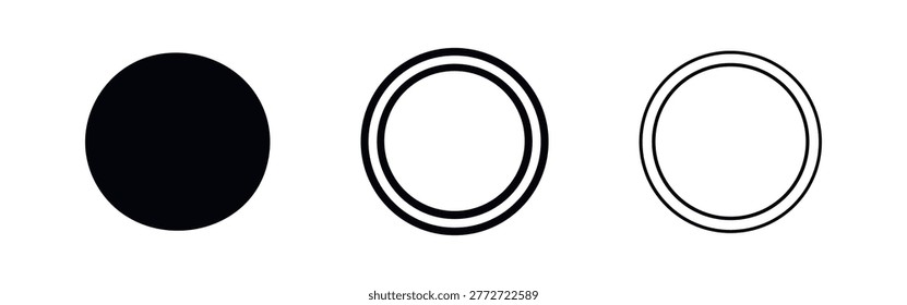 CD or DVD disc icon set, optical media storage symbol in three different styles