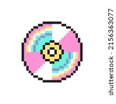 CD or DVD disc vector icon in pixel art style isolated on white background