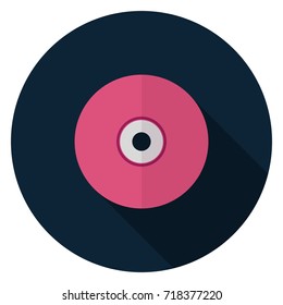 CD or DVD disk icon. Illustration in flat style. Round icon with long shadow.