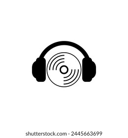 CD DVD with Headphones flat vector icon. Simple solid symbol isolated on white background
