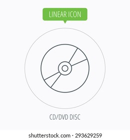 CD or DVD icon. Multimedia sign. Linear outline circle button. Vector