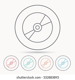 CD or DVD icon. Multimedia sign. Linear circle icons.