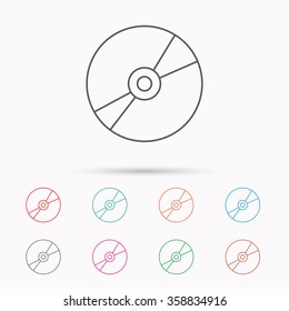CD or DVD icon. Multimedia sign. Linear icons on white background.