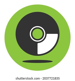 CD or DVD icon on the green background. Vector illustration of flat pictogram with shadow.