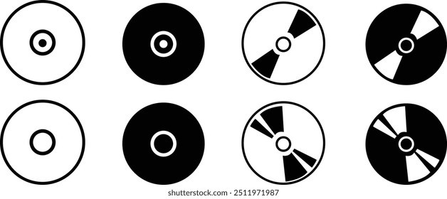 CD- oder DVD-Symbolsatz. Disk-Symbole, Vektor, CD-Design-Template-Element, Speicher Silhouette Grafik-Design, einzeln auf transparentem Hintergrund, für mobile App, Website, Musik und ui verwendet.